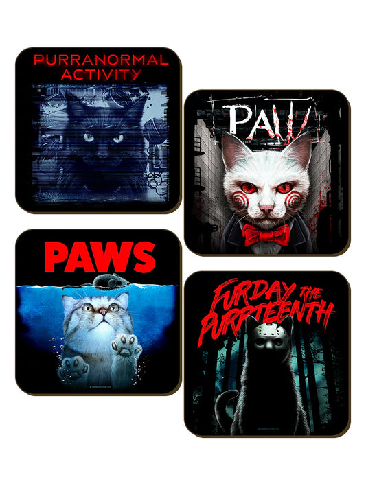 Horror Cats Humorous Movie Themed Set of 4 Coasters