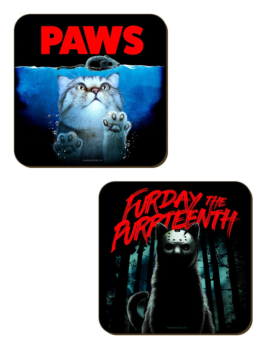 Horror Cats Humorous Movie Themed Set of 4 Coasters