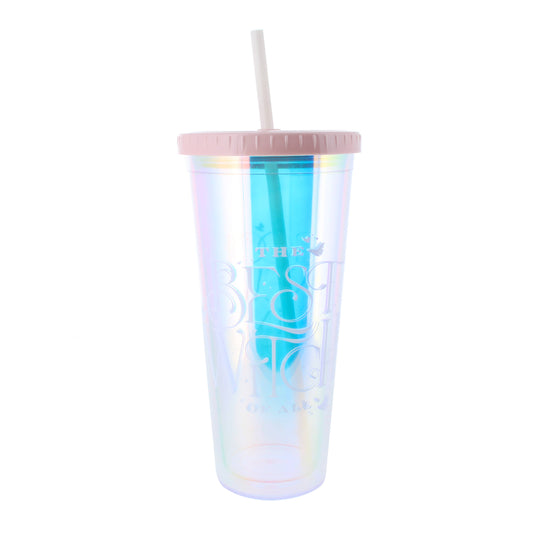 Wicked 650ml Pink Holographic Beaker with Lid & Straw – Officially Licensed Glinda Cup
