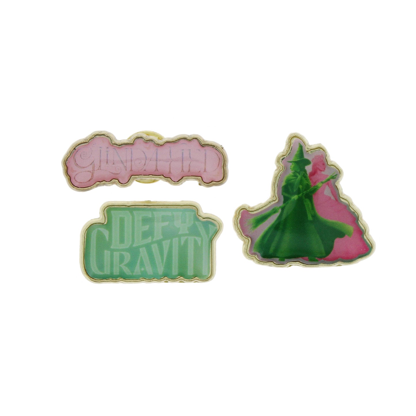 Wicked Officially Licensed Pin Badges Set – Glinda & Elphaba, "Defy Gravity", "Glinda-Fied"
