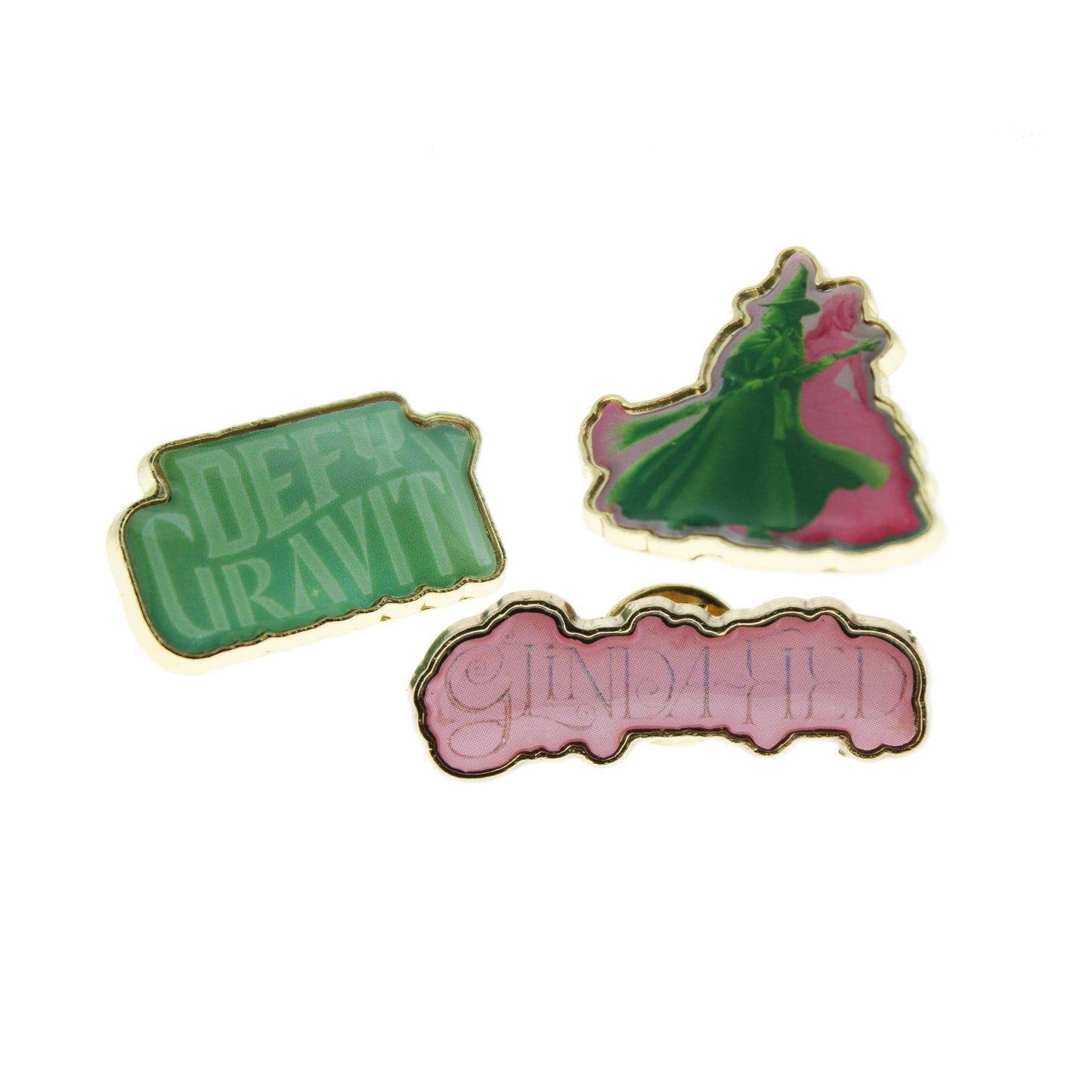 Wicked Officially Licensed Pin Badges Set – Glinda & Elphaba, "Defy Gravity", "Glinda-Fied"