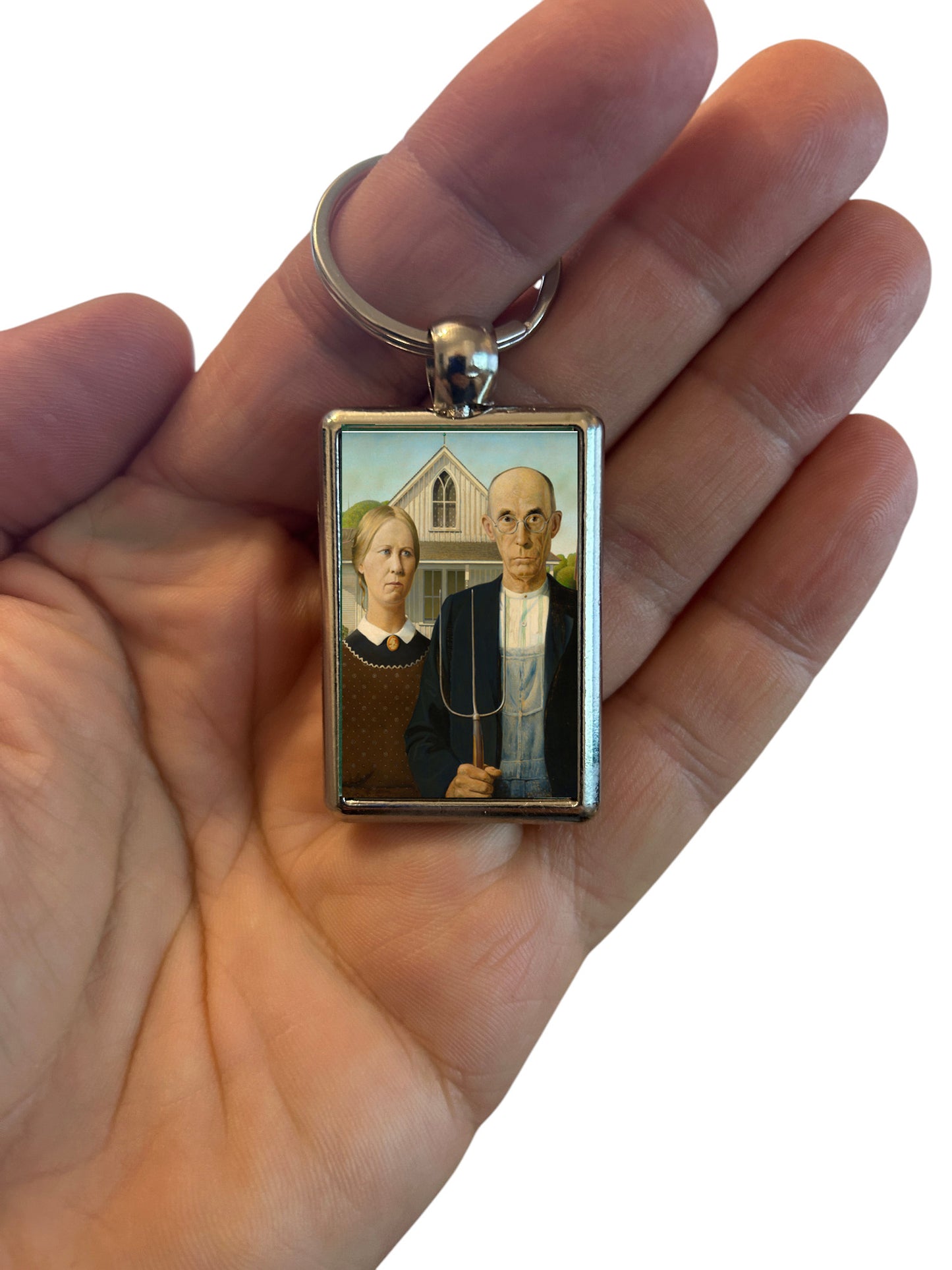 American Gothic Art Keyring – Grant Wood Classic Painting Metal Keychain