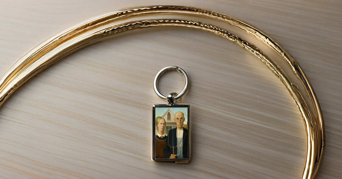 American Gothic Art Keyring – Grant Wood Classic Painting Metal Keychain