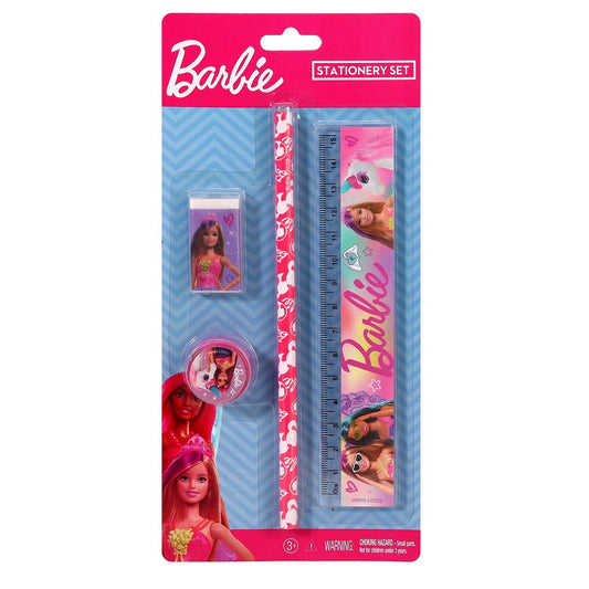 Barbie 4PCS Stationery Set – Pencil, Ruler, Eraser, Sharpener – Official Gift for Kids & School