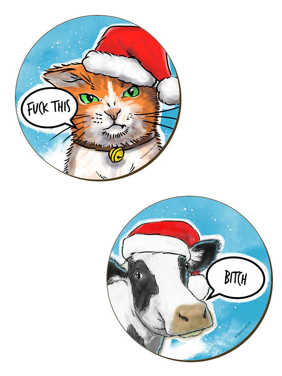 Cute but Abusive Christmas Animals Coasters - Set of 4