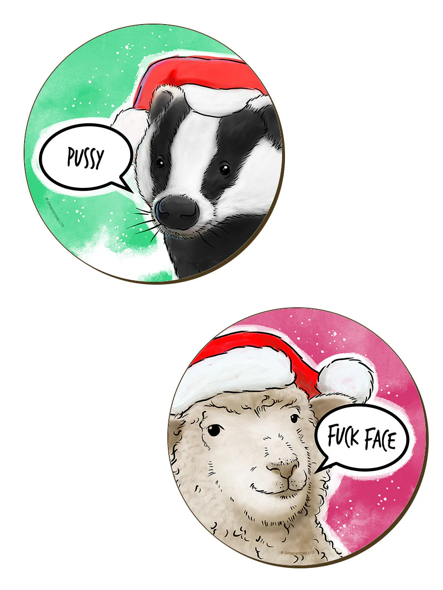 Cute but Abusive Christmas Animals Coasters - Set of 4