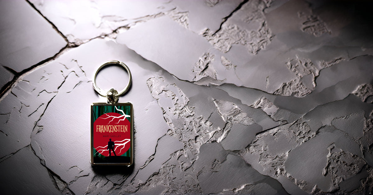 Frankenstein by Mary Shelley Classic Book Cover Metal Keyring – Gothic Horror Gift