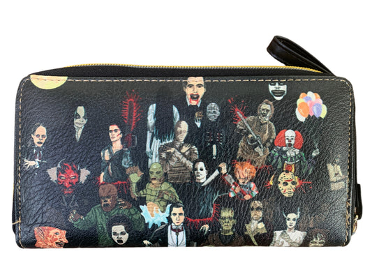 Classic Movie Monsters Themed Zip-around Purse with Carry Handle