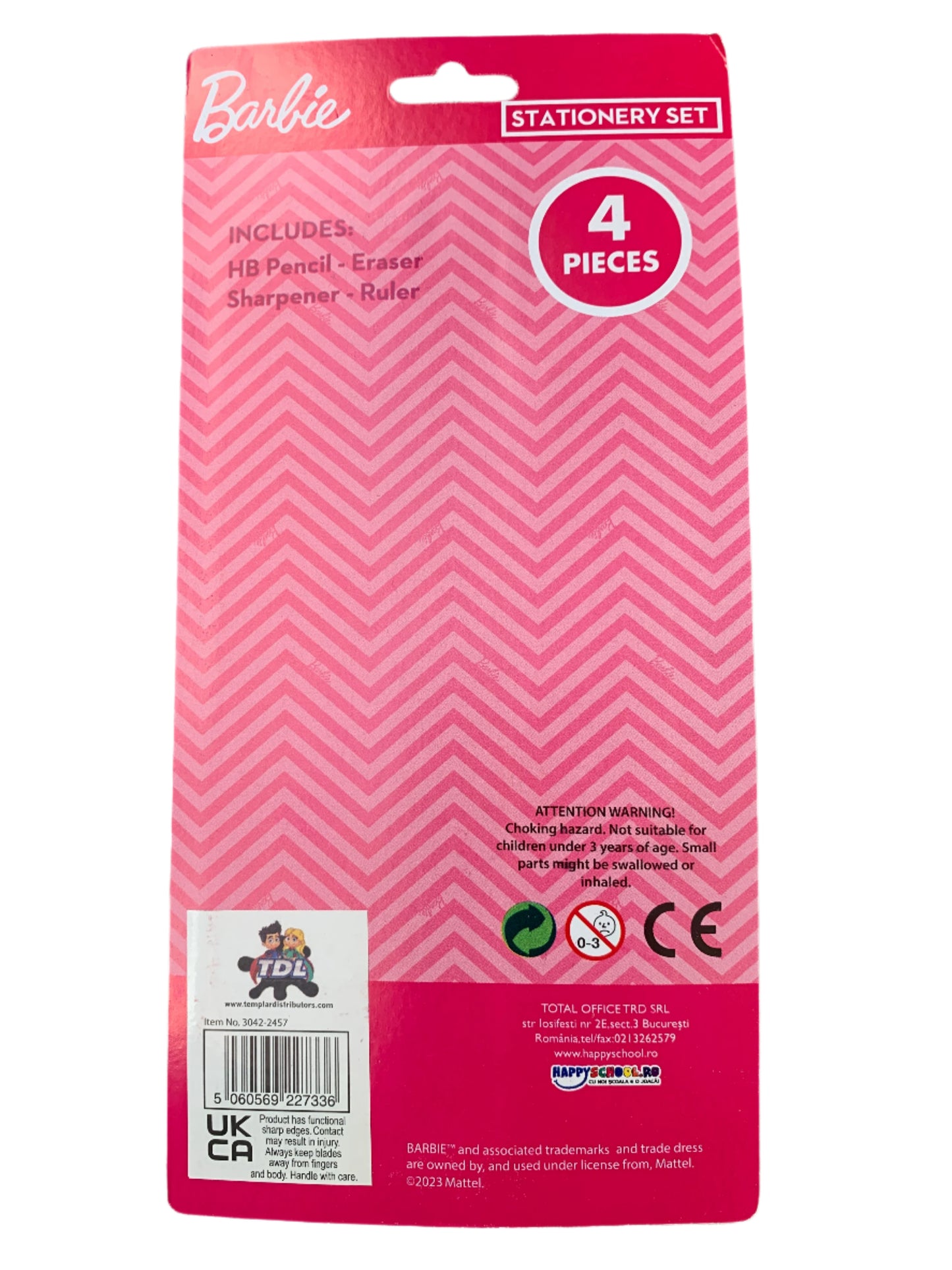 Barbie 4PCS Stationery Set – Pencil, Ruler, Eraser, Sharpener – Official Gift for Kids & School