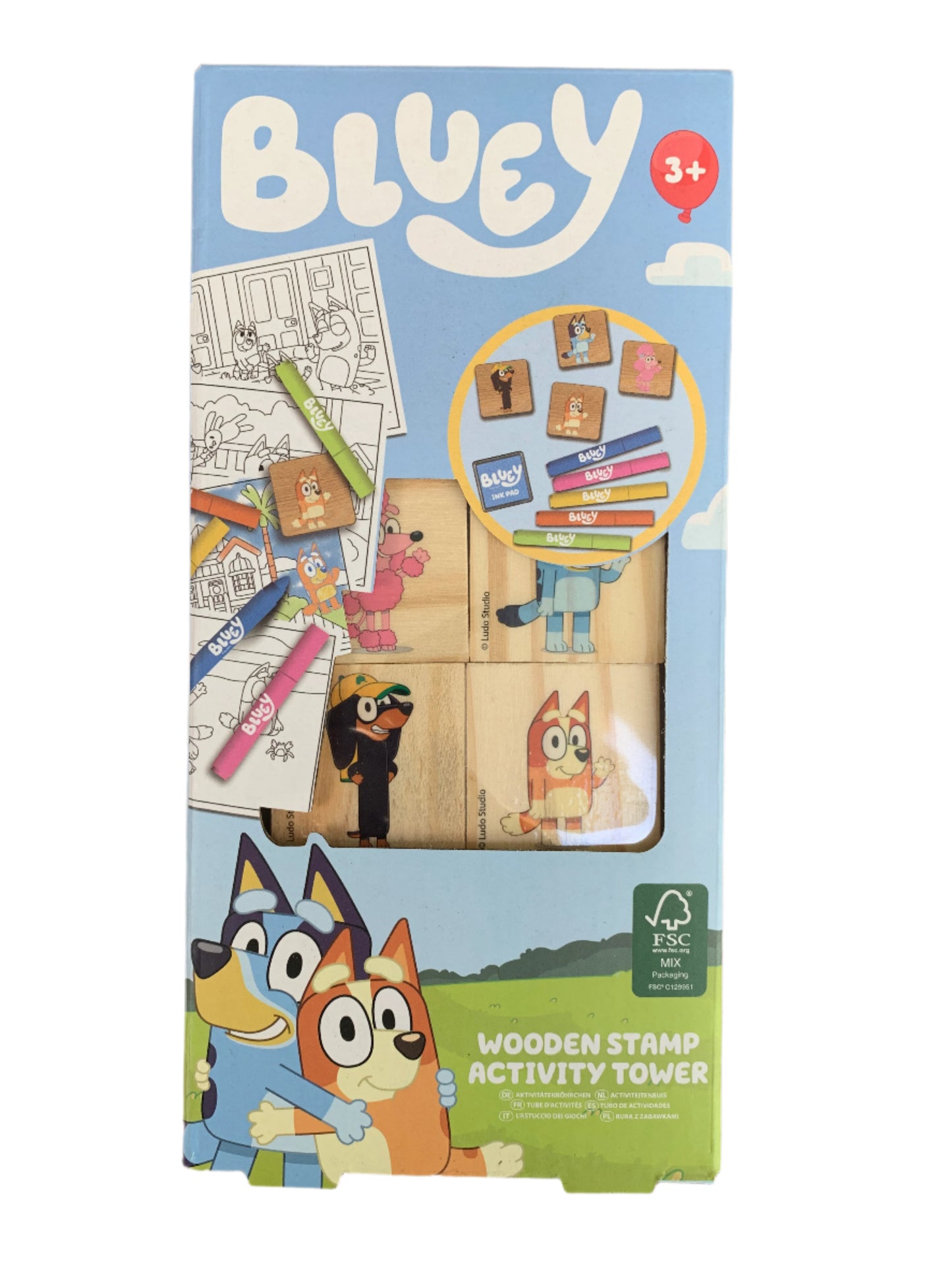 Bluey Wooden Stamps Activity Set – 4 Stampers, Ink Pad, Felt Tips & Colouring Sheets – Kids Craft Kit