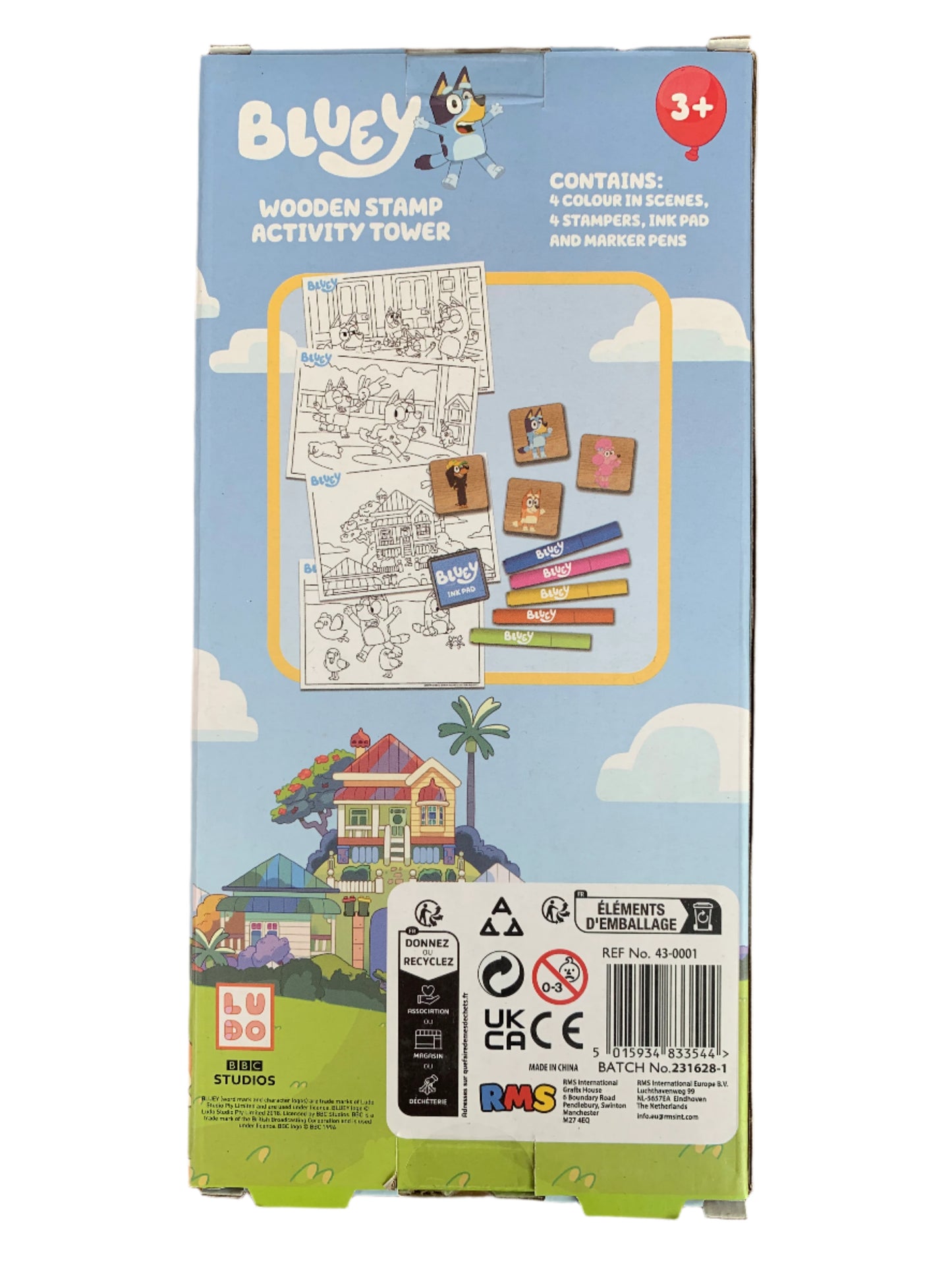 Bluey Wooden Stamps Activity Set – 4 Stampers, Ink Pad, Felt Tips & Colouring Sheets – Kids Craft Kit