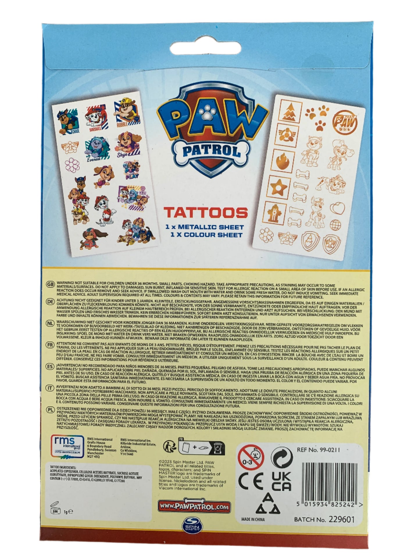 Paw Patrol Temporary Tattoos – 2 Sheets | 30+ Tattoos | Metallic & Colour | Official Licensed