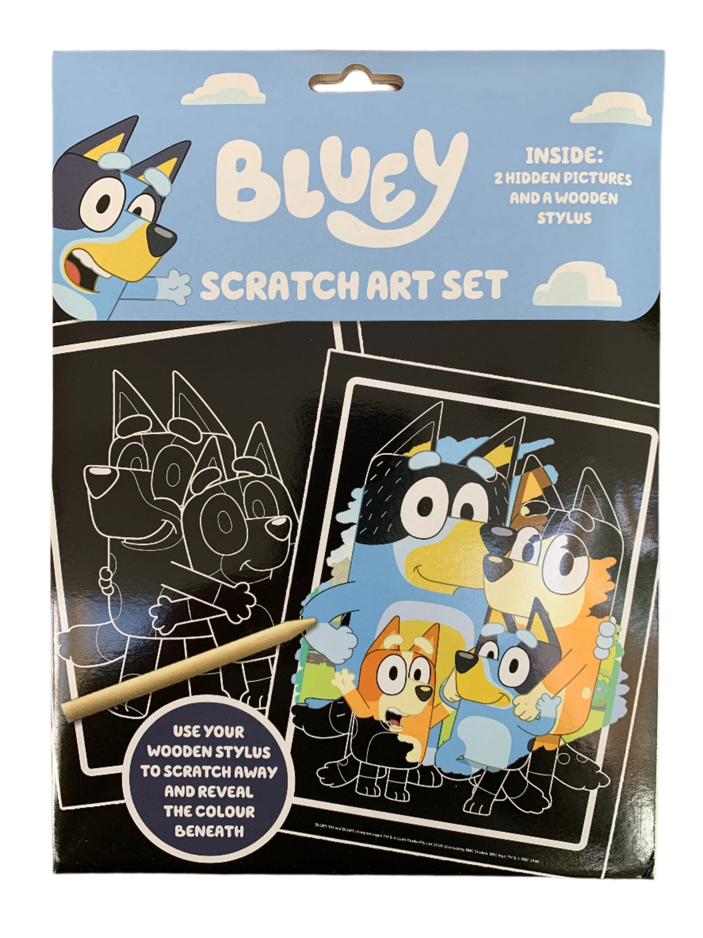 Bluey Scratch Art Set for Kids – 2 Hidden Picture Sheets & Stylus | Official Licensed