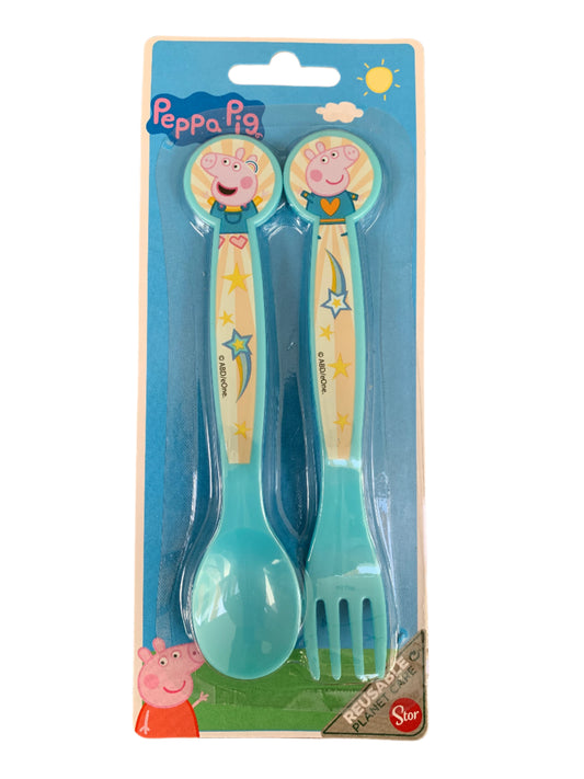 Kids 2pc Cutlery Set – Bluey Peppa Pig Stitch Spider-Man | Licensed Plastic Spoon Fork