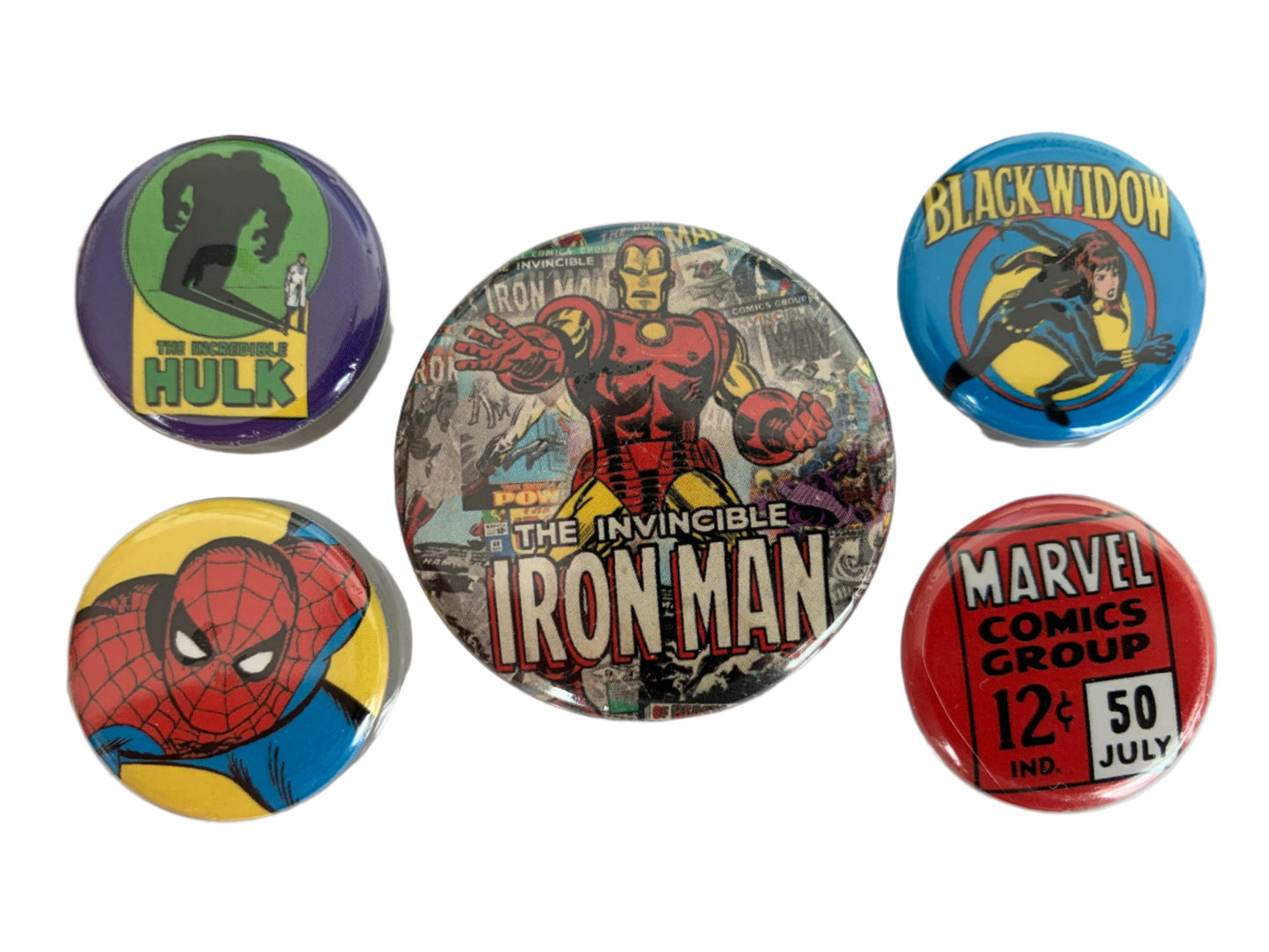Marvel Comics Badge Pack – Set of 5 Superhero Badges Featuring Hulk, Iron Man & More