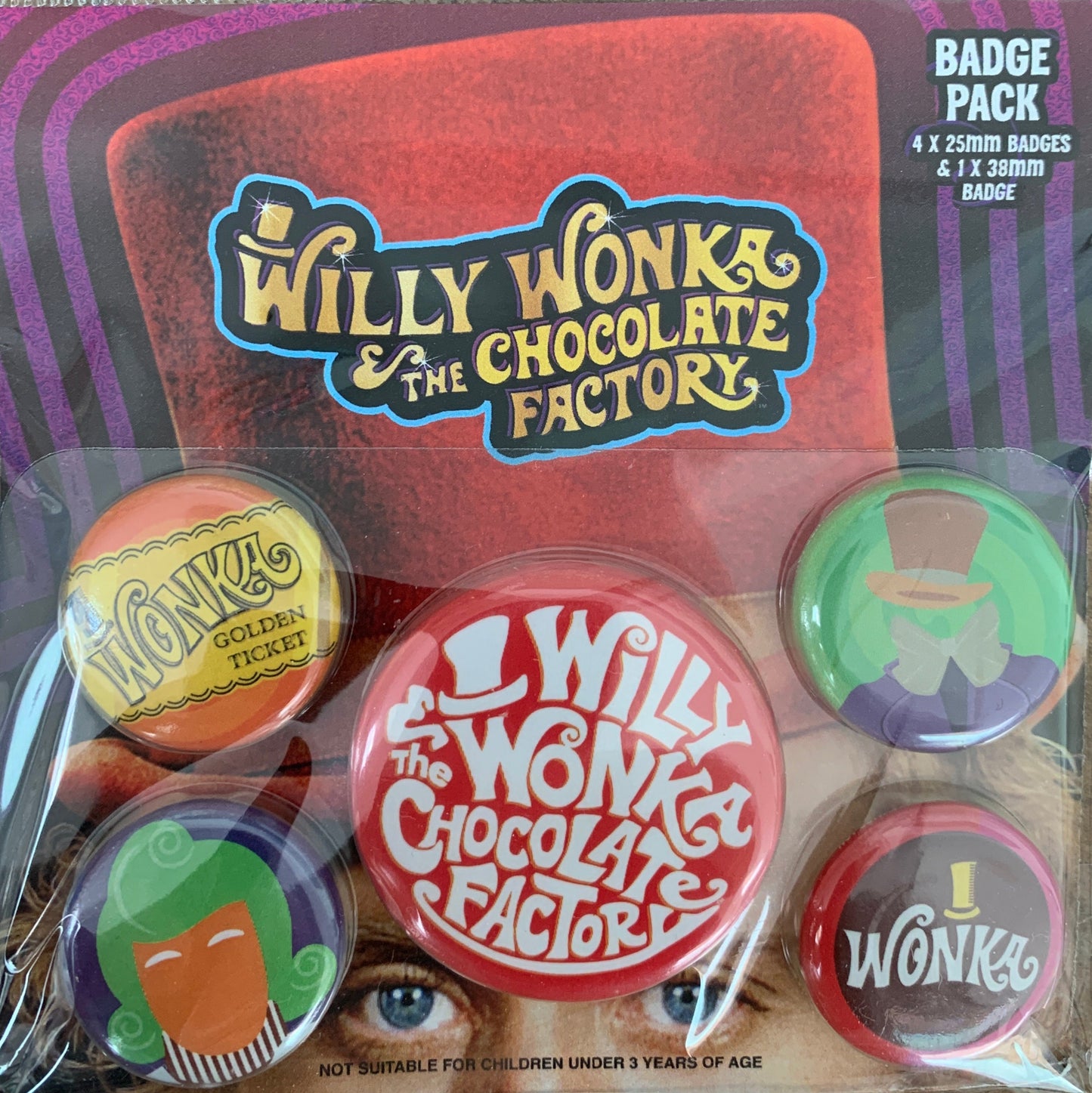 Willy Wonka & The Chocolate Factory Badge Pack – Set of 5 Official Pin Badges