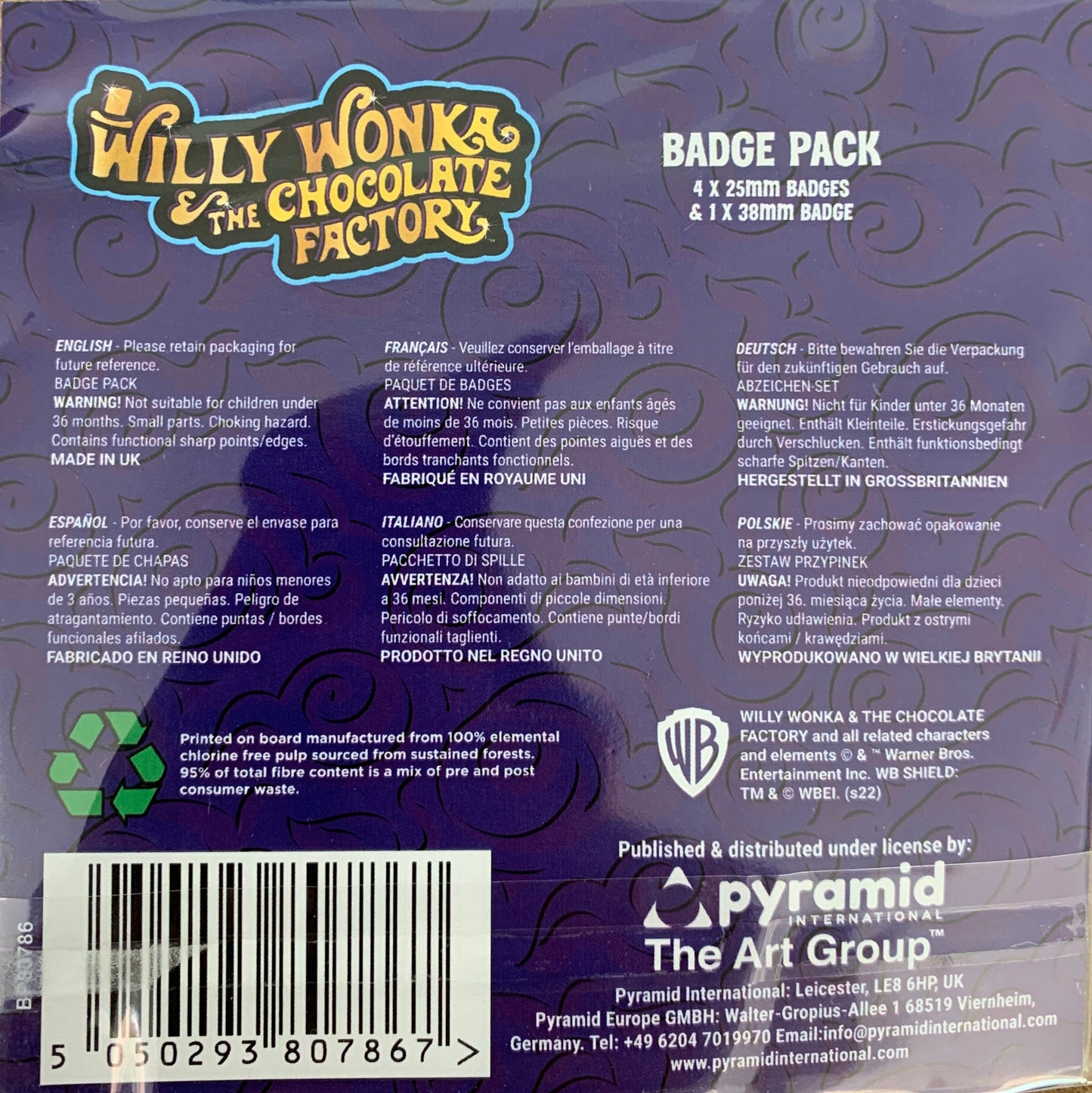 Willy Wonka & The Chocolate Factory Badge Pack – Set of 5 Official Pin Badges
