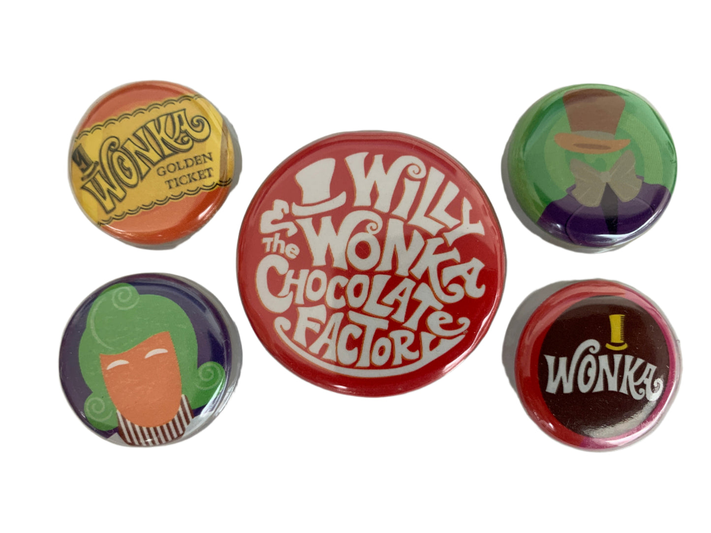 Willy Wonka & The Chocolate Factory Badge Pack – Set of 5 Official Pin Badges