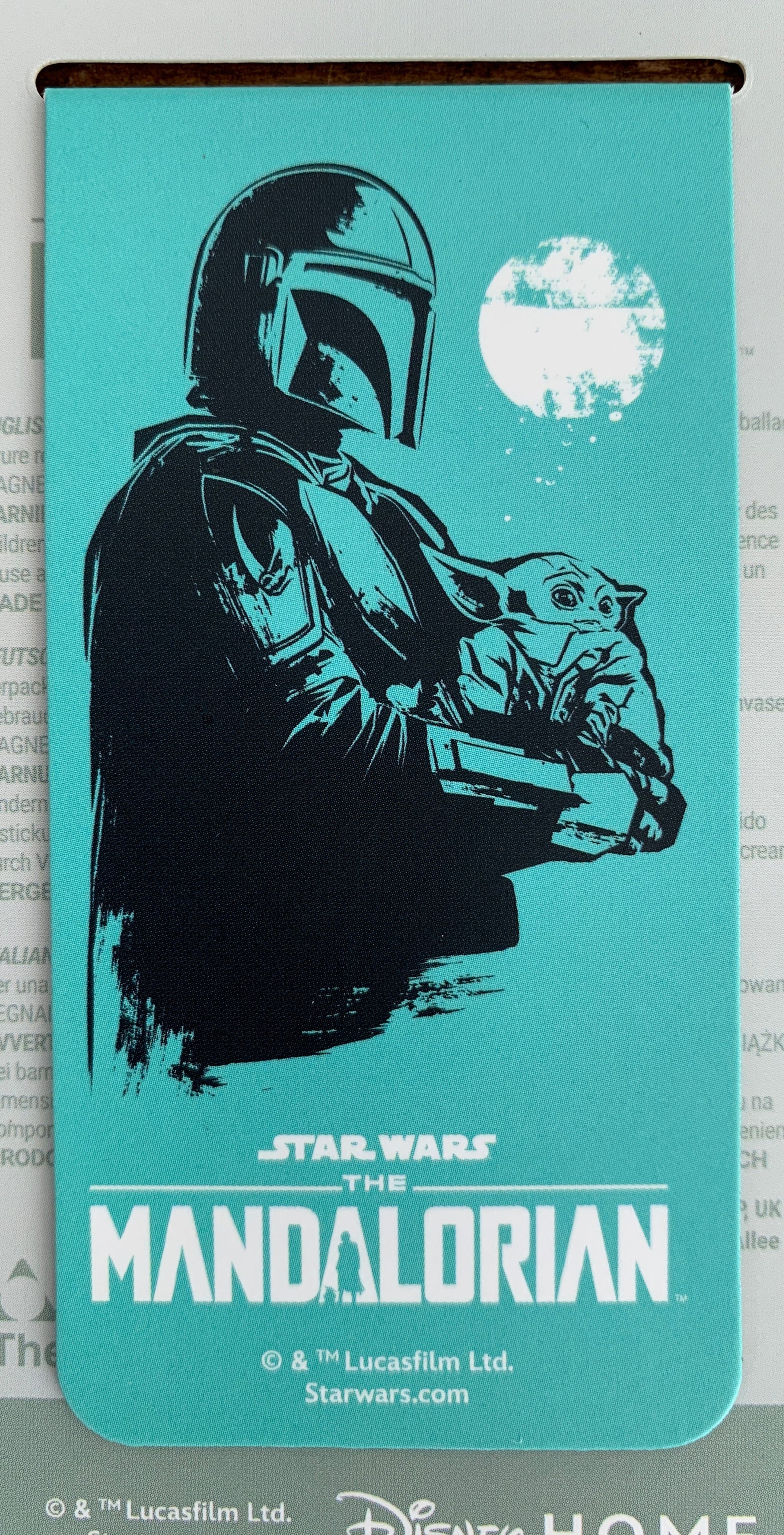 Teal bookmark with 'The Mandalorian' illustration on a white background