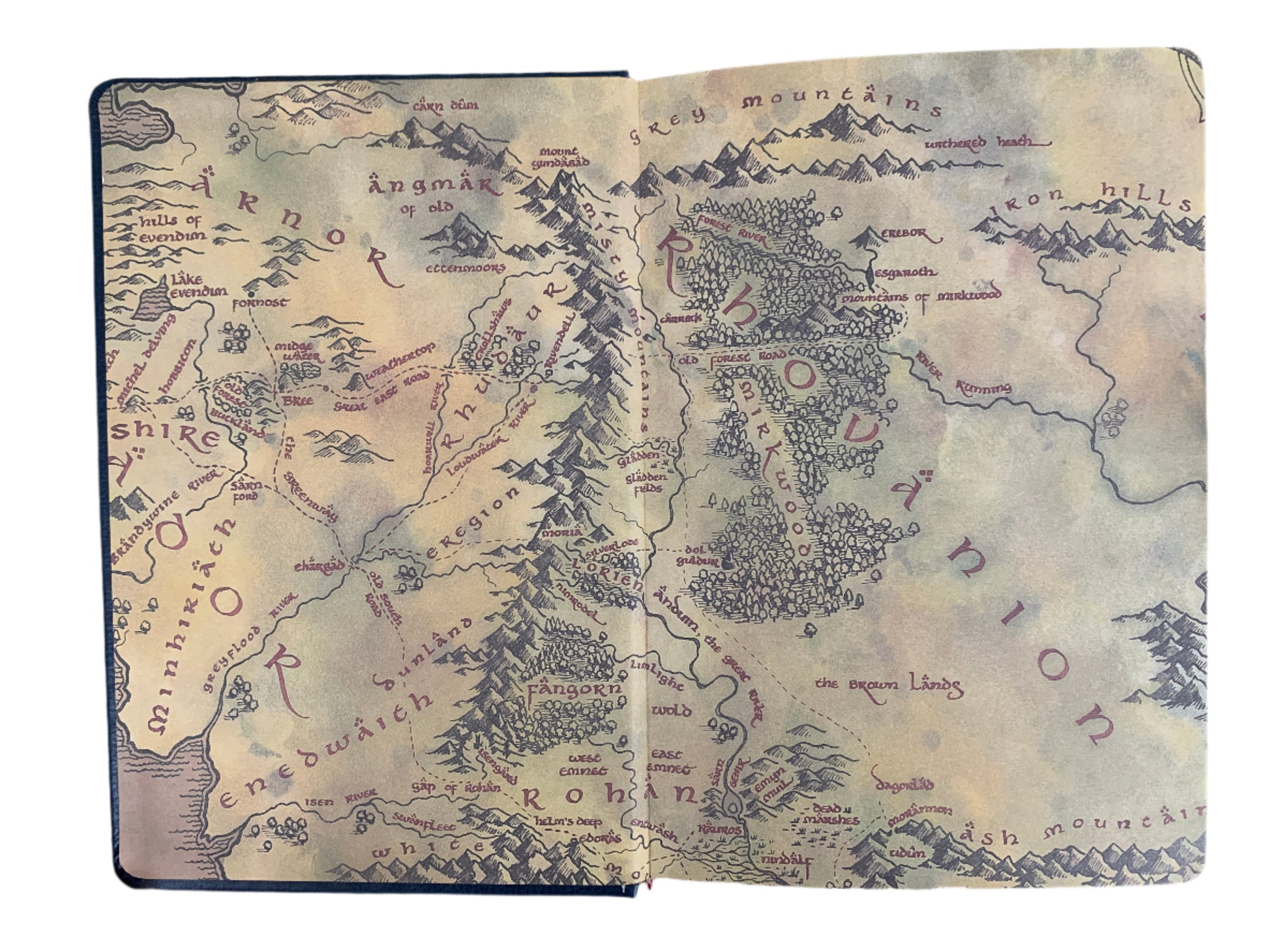 Map of Middle-earth from 'The Lord of the Rings' on a white background