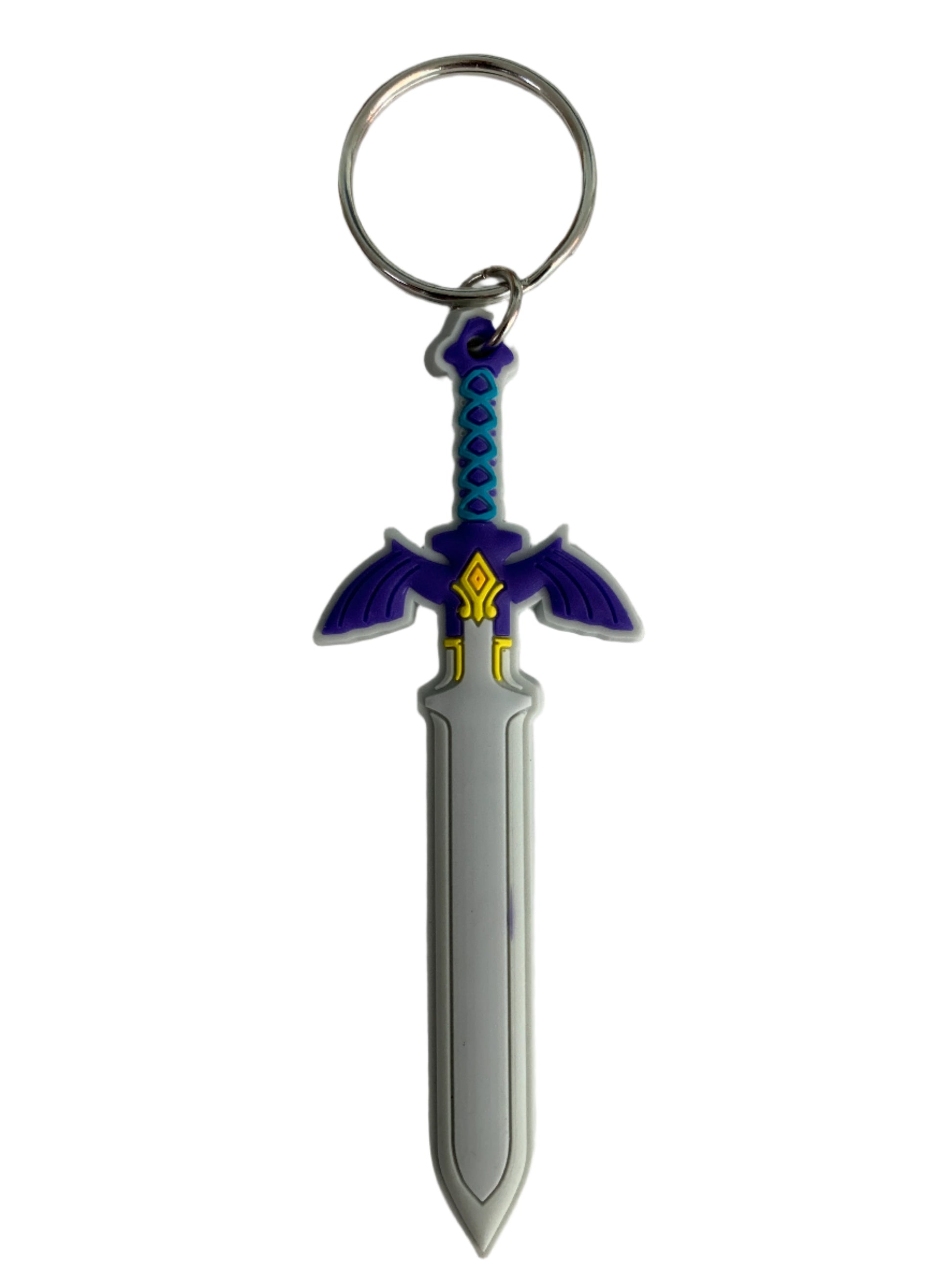 Sword-shaped keychain on a white background