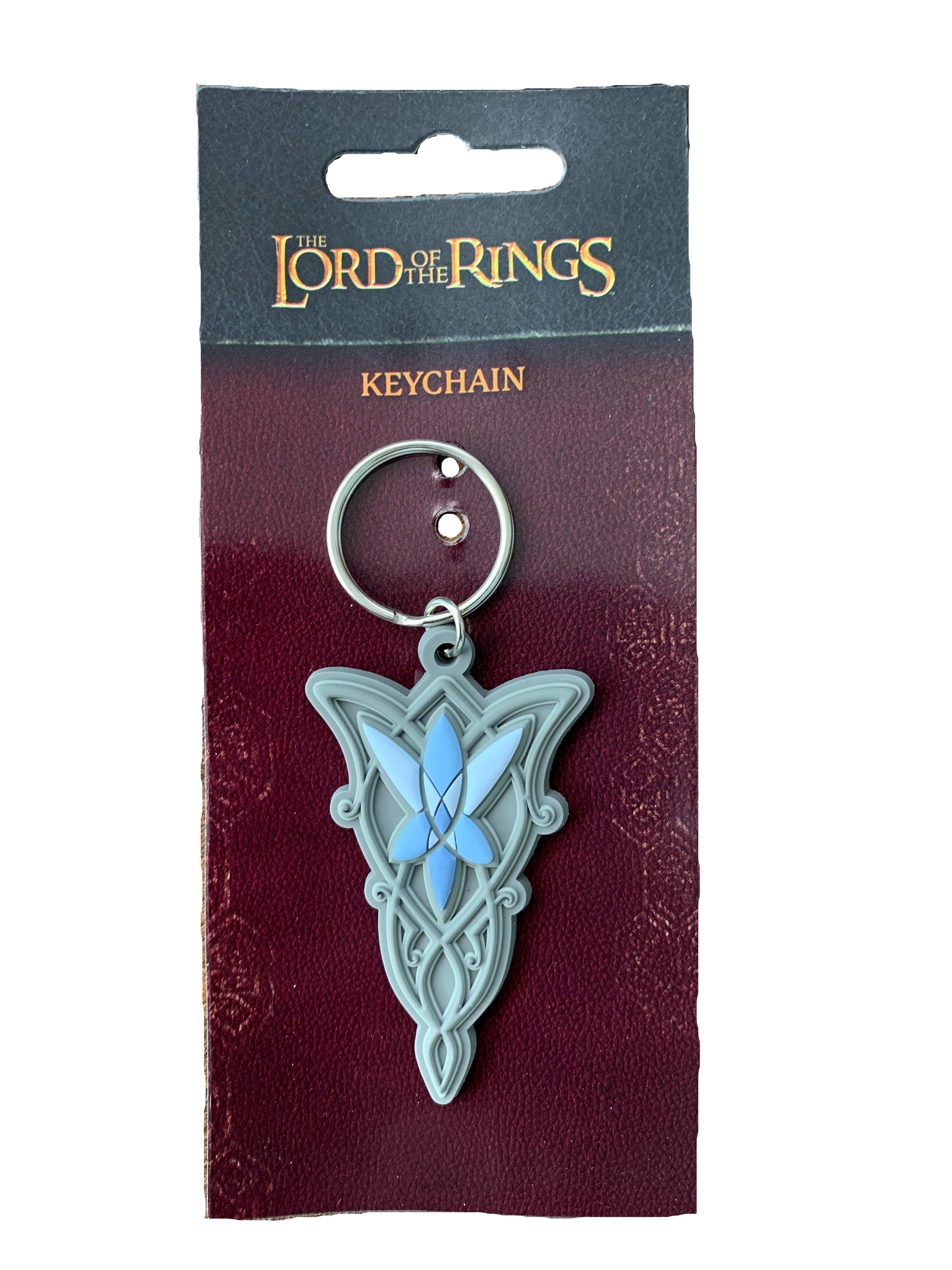 Keychain with 'Lord of the Rings' branding on a maroon card