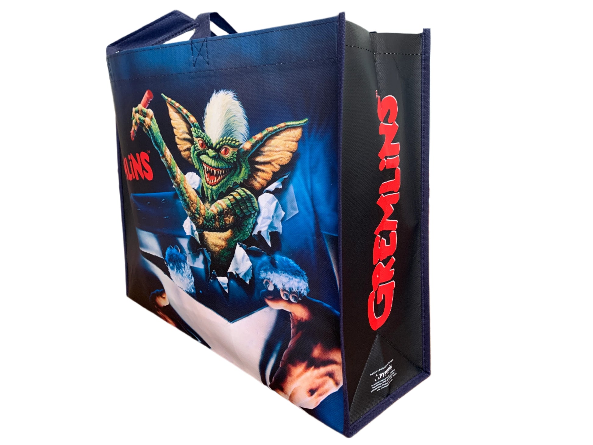 Reusable shopping bag with Gremlin design from 'Gremlins' movie on a white background