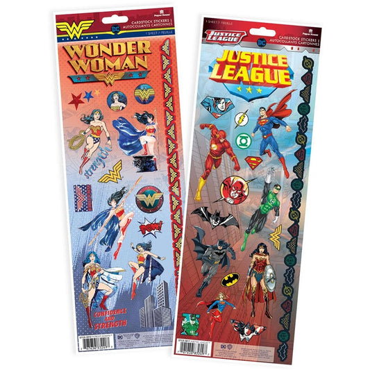 DC Comics Justice League And Wonder Woman 12 x 33 CM Sheets of Licensed Stickers