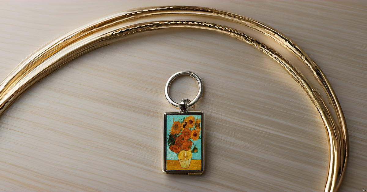 Van Gogh Sunflowers Keyring β Art Print Metal Keychain β Floral Art Gift for Her