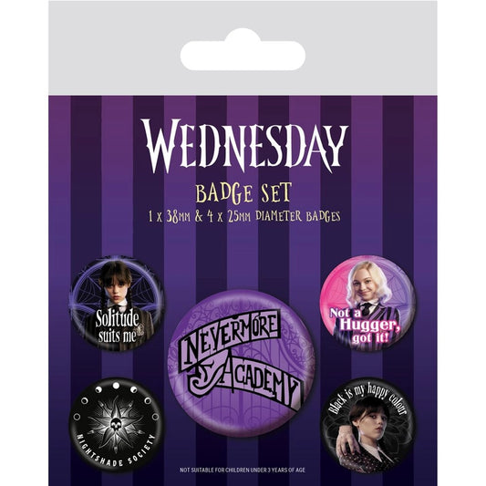 Wednesday Addams set of 5 Licensed Pin Badges