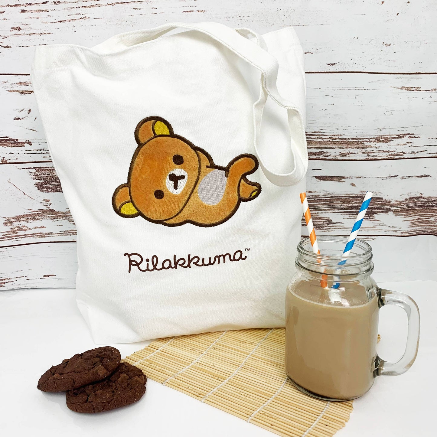 Rilakkuma Licensed Reusable Cotton Tote Bag with Plush Patch – Cute & Stylish Shopping Bag