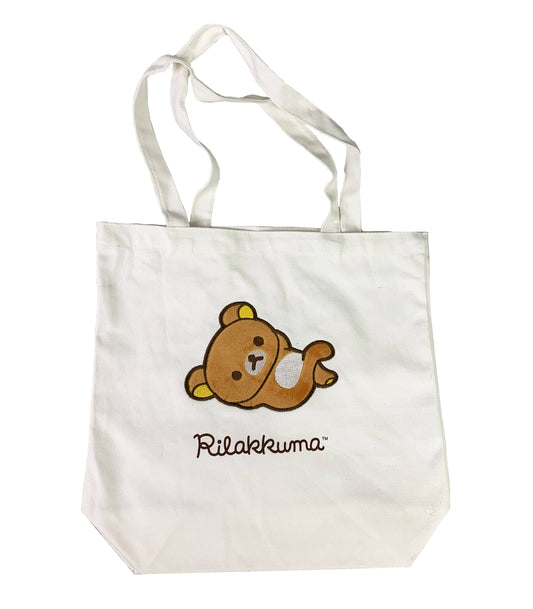 Rilakkuma Licensed Reusable Cotton Tote Bag with Plush Patch – Cute & Stylish Shopping Bag