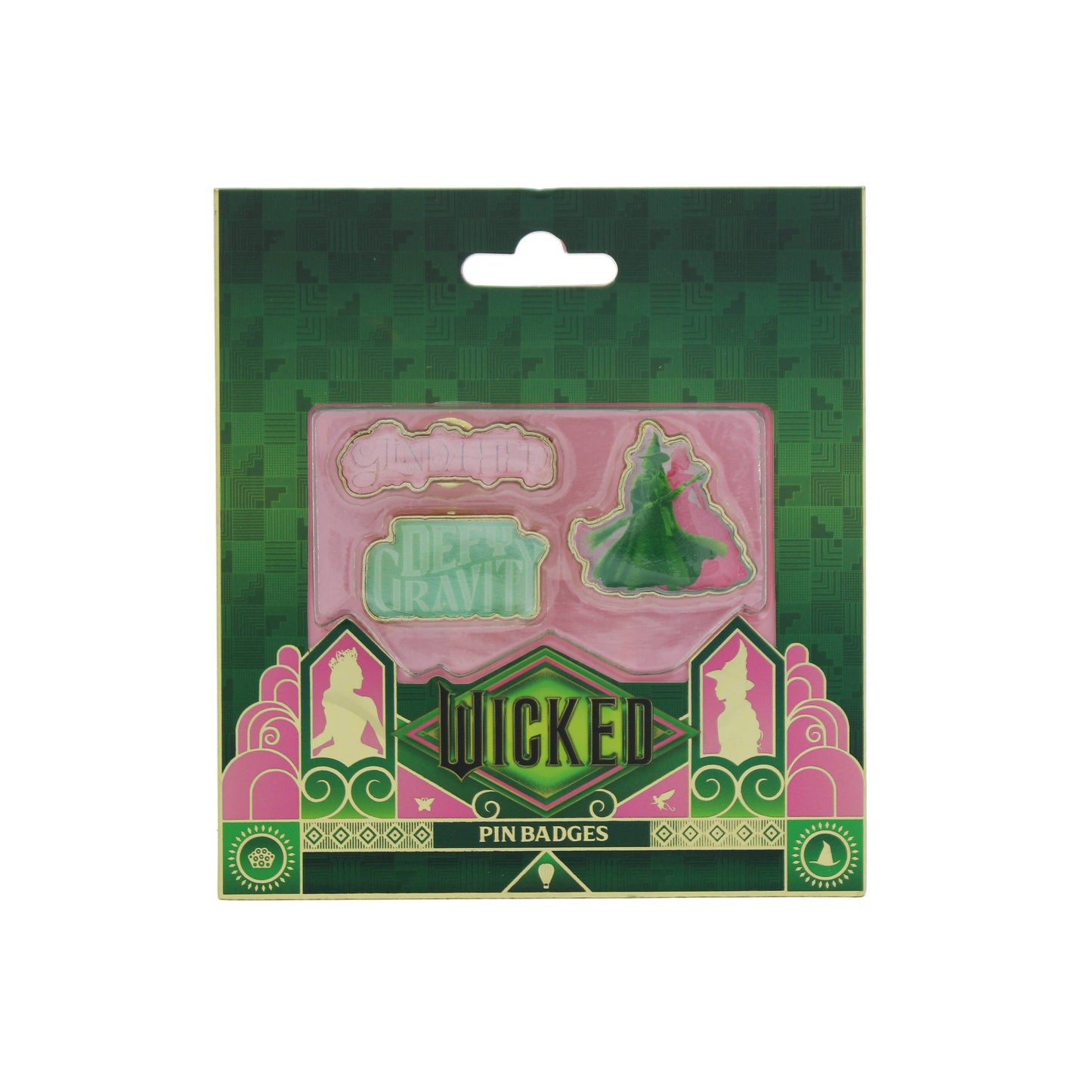 Wicked Officially Licensed Pin Badges Set – Glinda & Elphaba, "Defy Gravity", "Glinda-Fied"