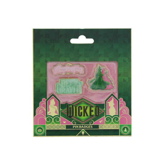 Wicked Officially Licensed Pin Badges Set – Glinda & Elphaba, "Defy Gravity", "Glinda-Fied"