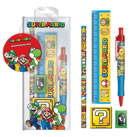 Super Mario Colour Block Stationery Set – Pen, Pencil, Ruler, Eraser, Sharpener & Case