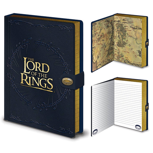 Notebook with 'The Lord of the Rings' cover and map interior on a white background