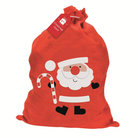 Christmas Santa Sack – Felt Santa Design | 49×60 cm Drawstring Gift Bag | Festive Holiday Sack