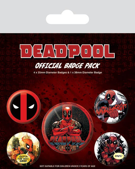 Marvel Comics Deadpool Outta the Way Set of 5 Badge Pack