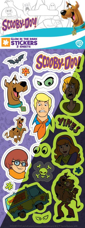 Scooby-Doo Glow in the Dark Stickers | Official Sticker Sheets | 2-Pack | Kids Party & Crafts