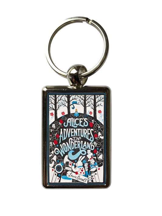 Alice in Wonderland Book Cover Metal Keyring – High-Quality Keychain with Vibrant Colors – Classic Literary Gift