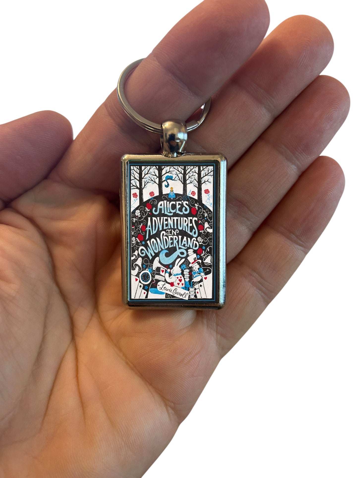 Alice in Wonderland Book Cover Metal Keyring – High-Quality Keychain with Vibrant Colors – Classic Literary Gift