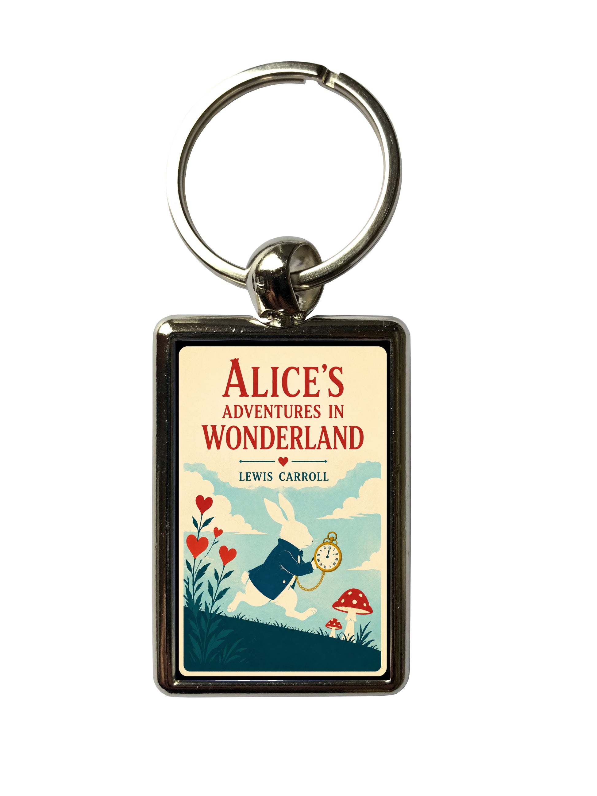 Alice’s Adventures in Wonderland White Rabbit book-cover metal keyring