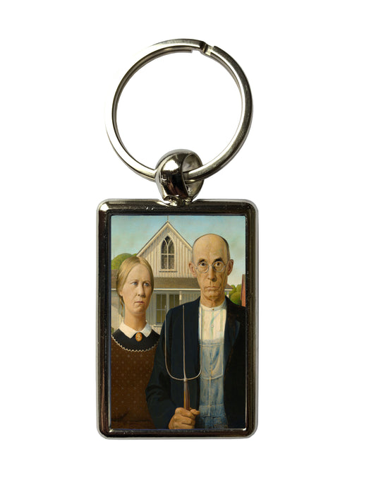American Gothic Art Keyring – Grant Wood Classic Painting Metal Keychain