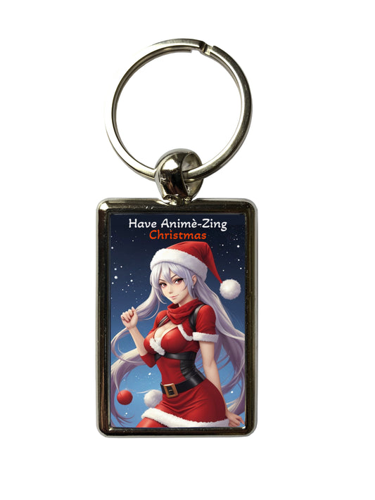 Animè Girl Christmas Metal Keyring – Perfect Holiday Gift