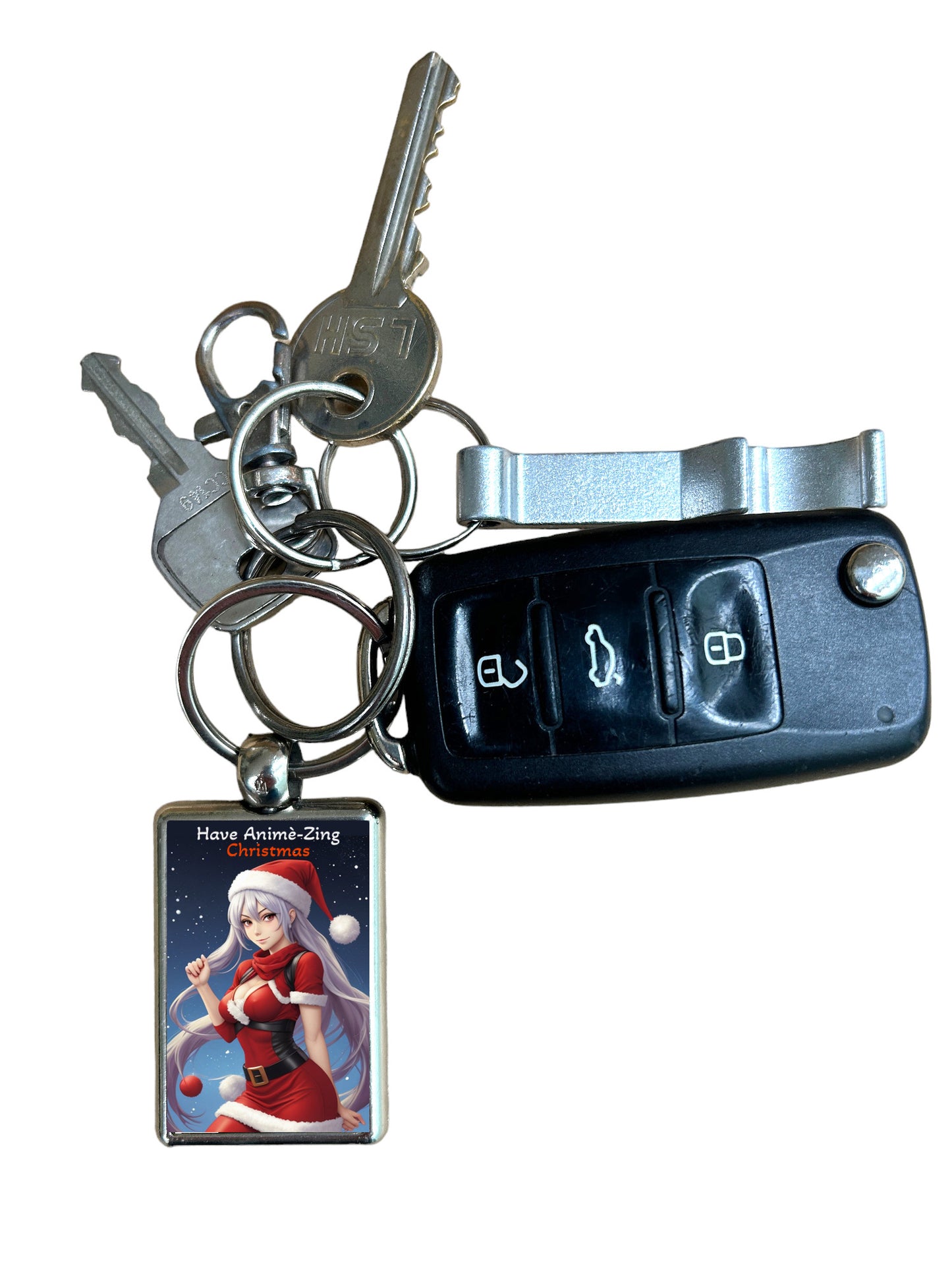 Animè Girl Christmas Metal Keyring – Perfect Holiday Gift