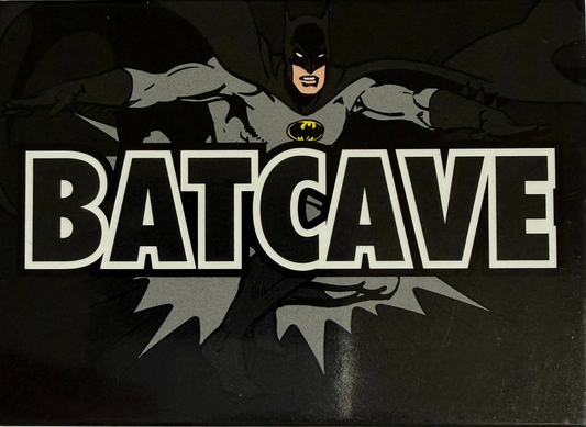 Batman logo with 'Batcave' text on a dark background