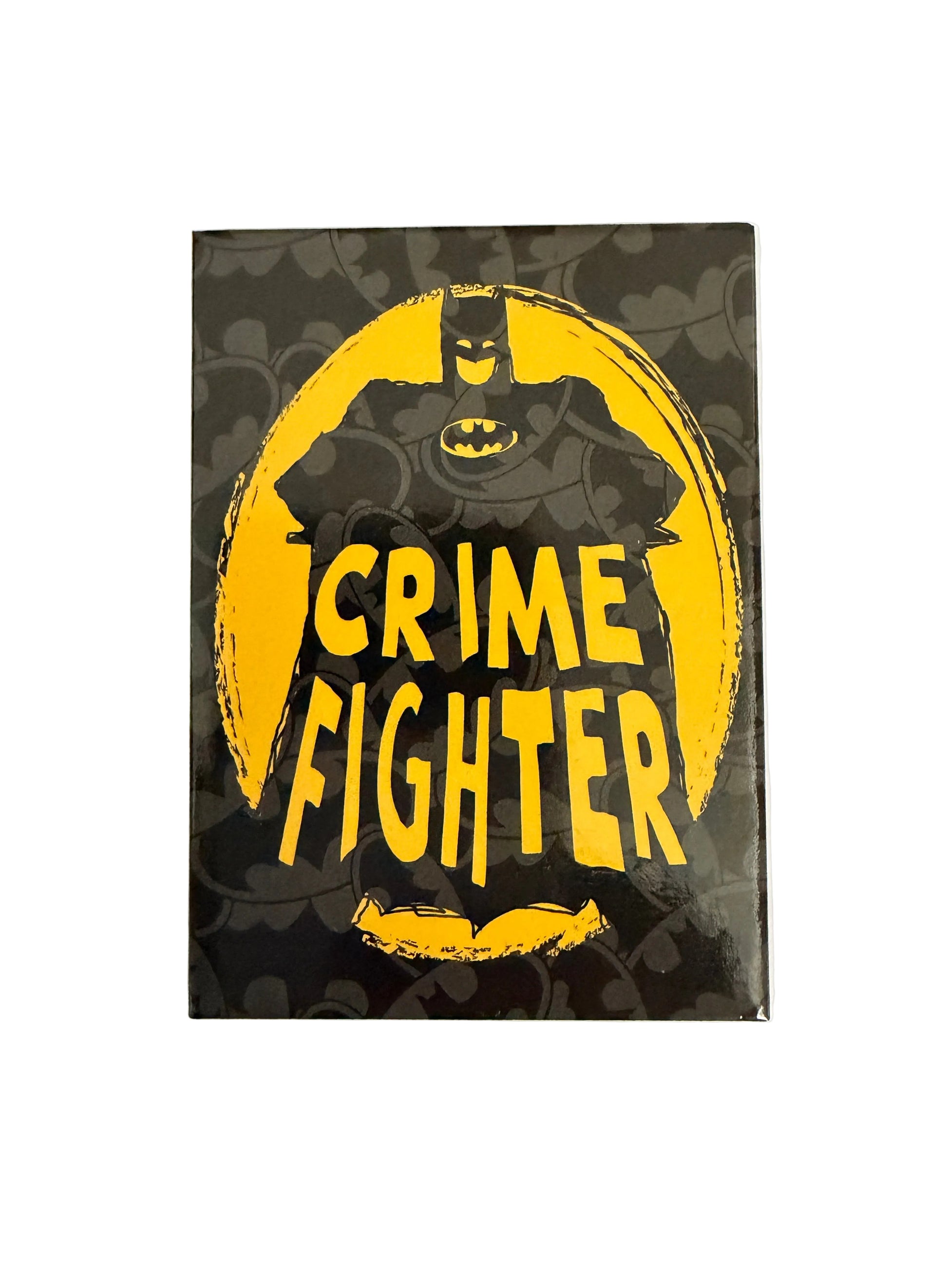 Product packaging with 'Crime Fighter' text and logo on a dark background