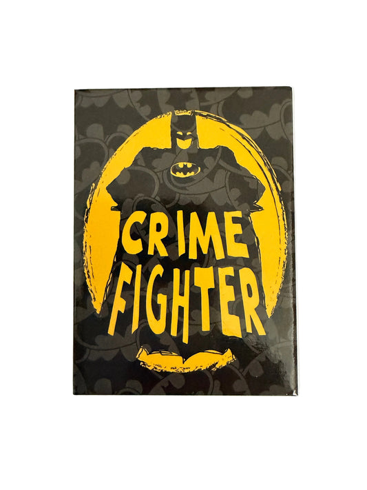 Product packaging with 'Crime Fighter' text and logo on a dark background