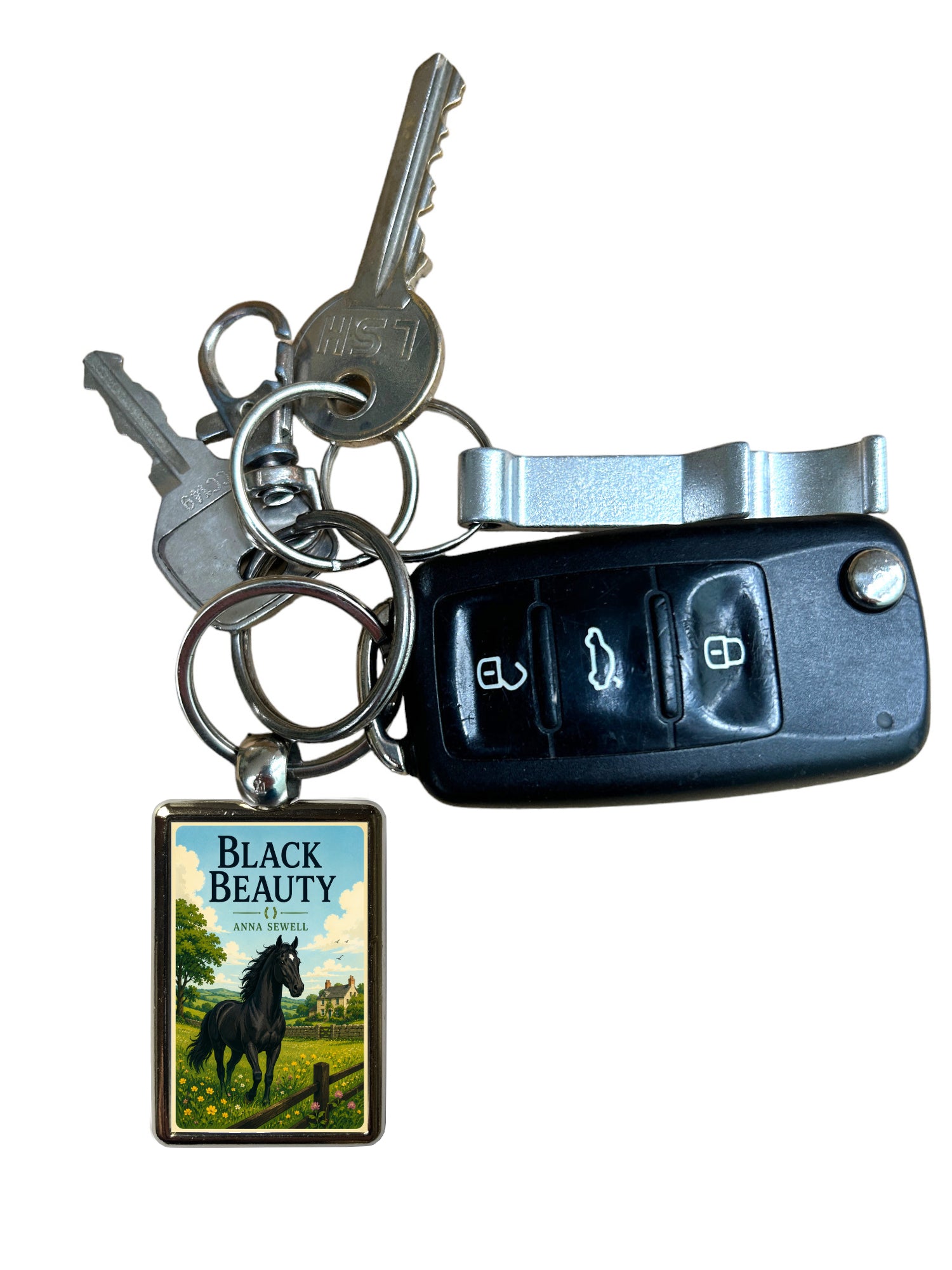 Black Beauty metal keyring attached to keys