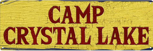 Schmale Metallschilder zum Film „Freitag der 13.“: Camp Crystal Lake